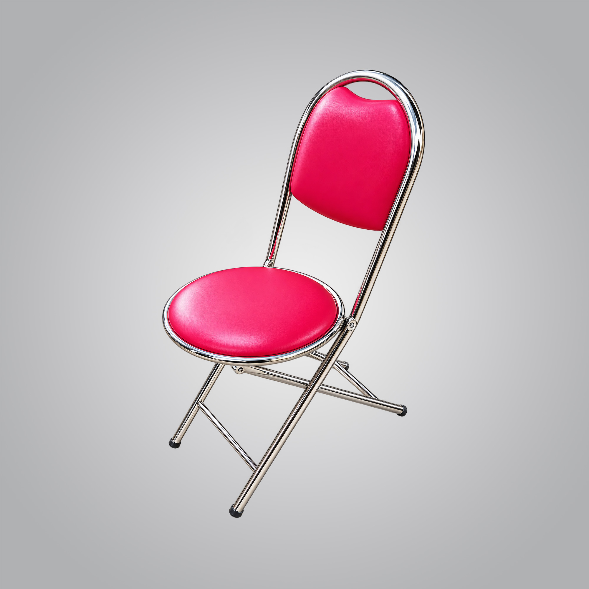 red-and-chrome padded folding chair