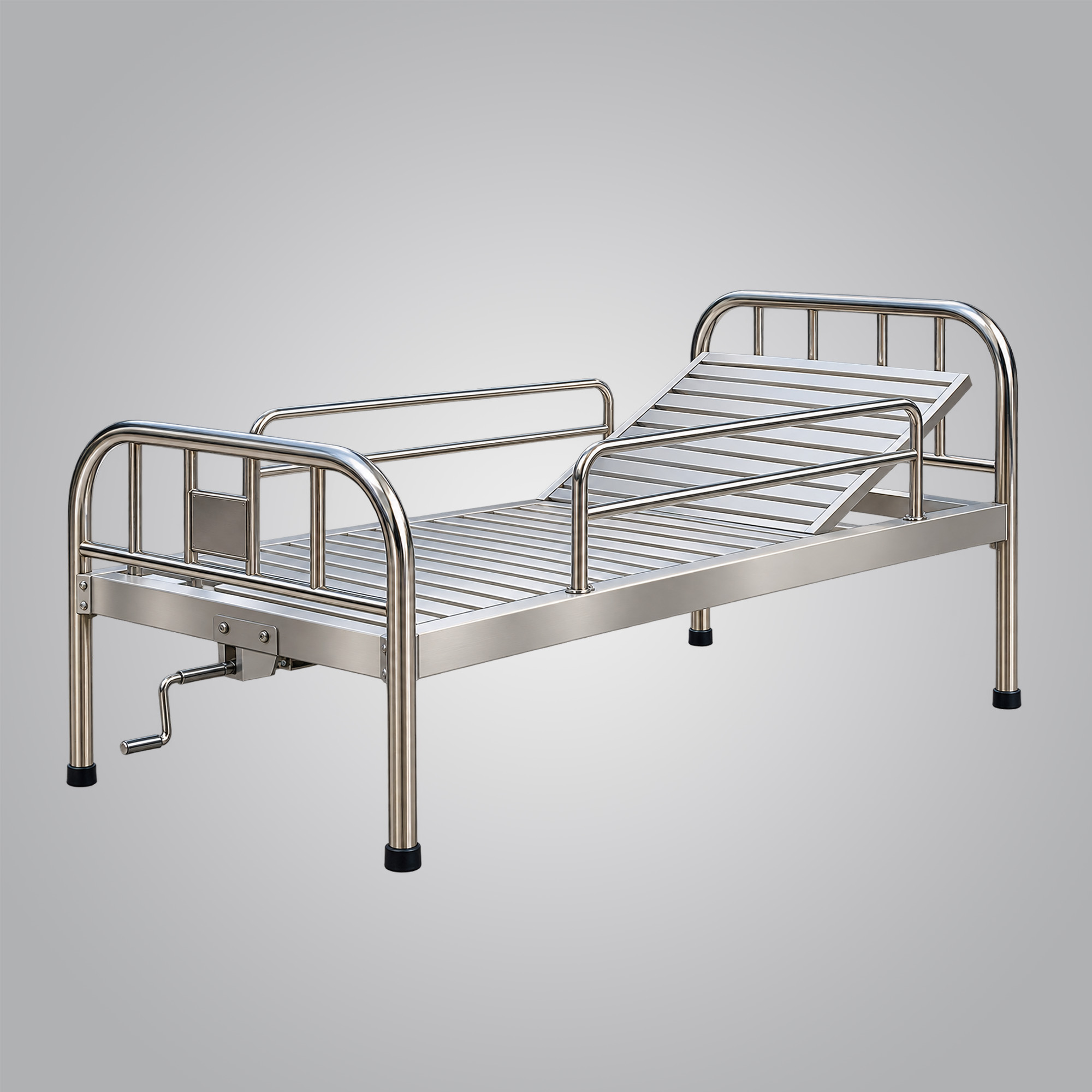 Single-crank manual stainless steel hospital bed