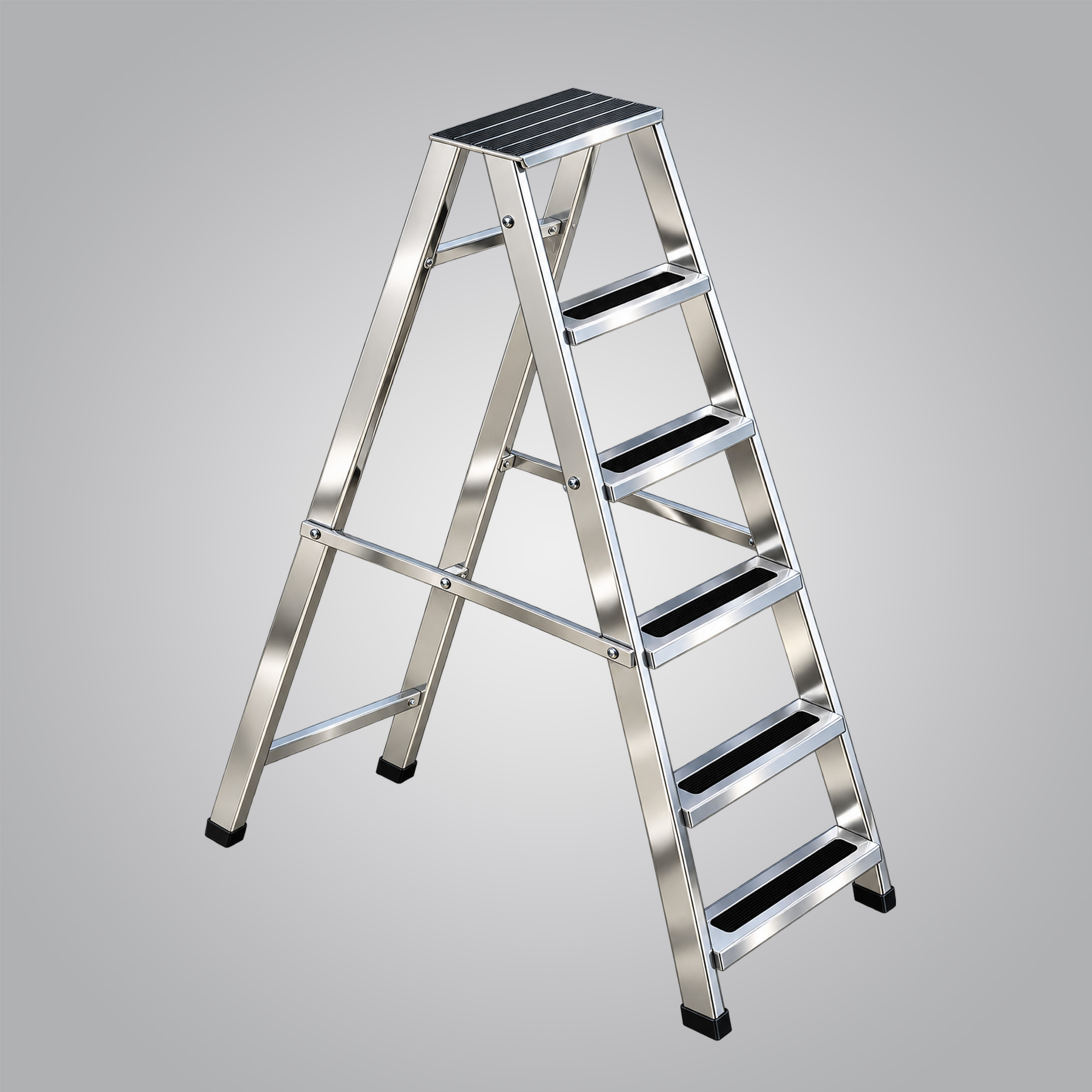 a foldable A-frame double-sided aluminum step ladder