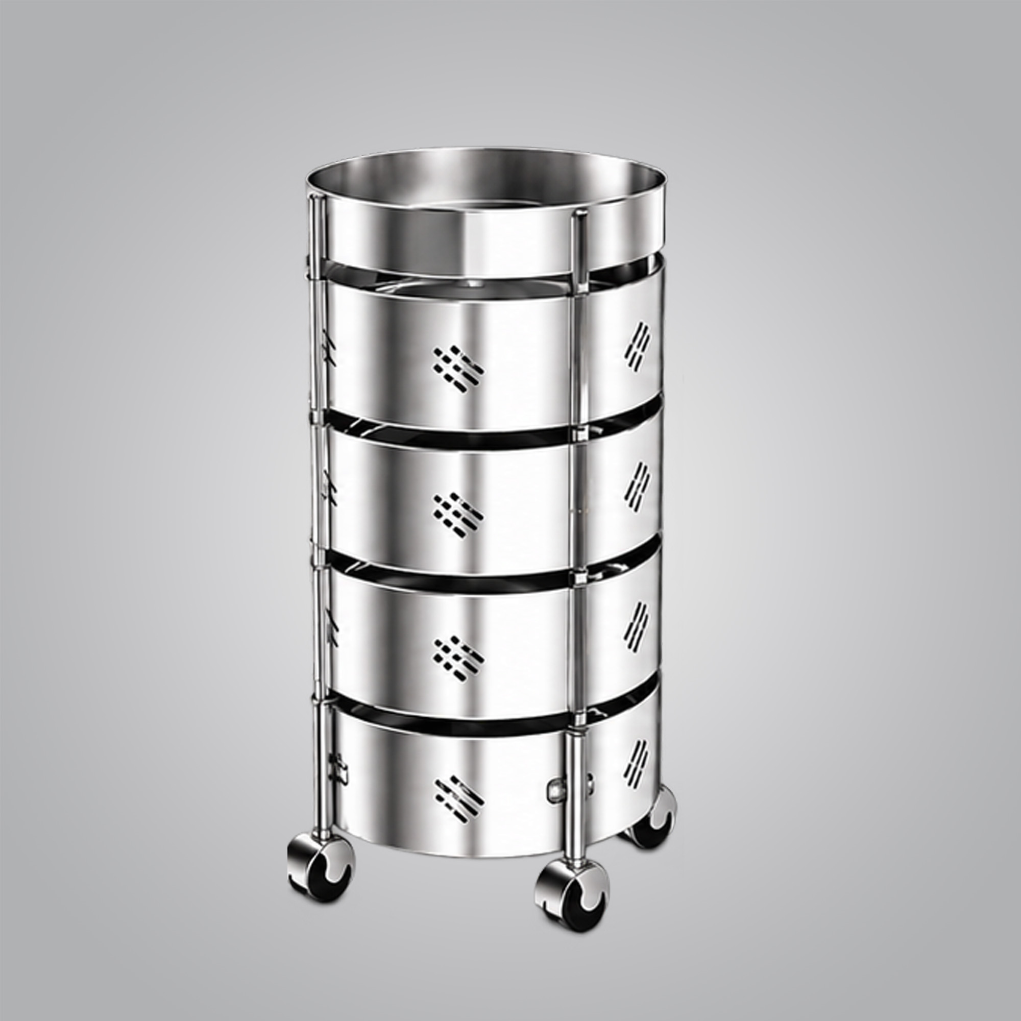 Stainless Steel Round Vegetable / Kitchen Storage Trolley
